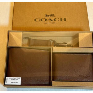 Coach New 3-in 1  Leather Wallet Gift Set  - Dark Saddle Brown